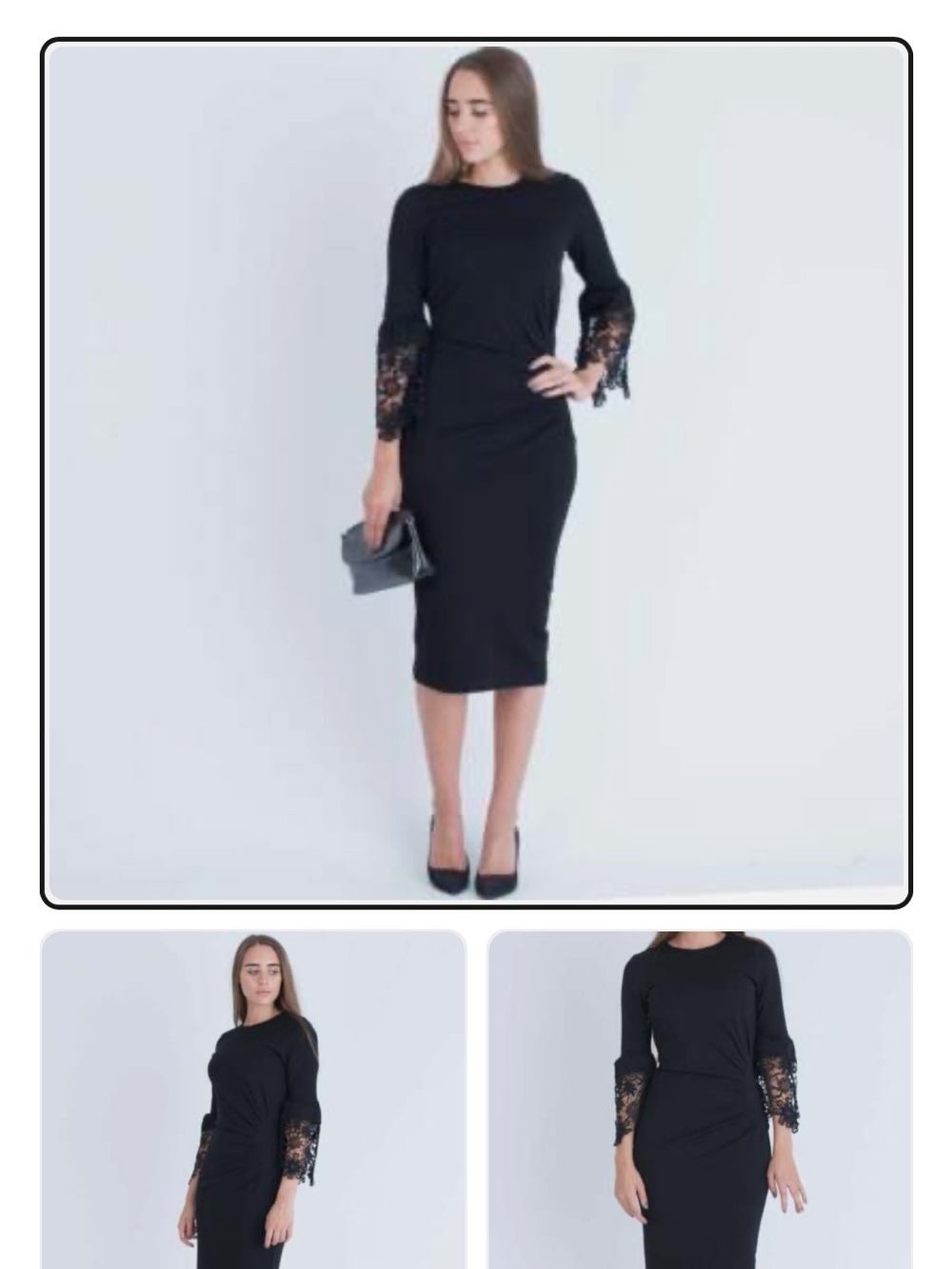 Hale Bob Black Lace-Sleeve Midi Dress - Elegant Women’s Dress